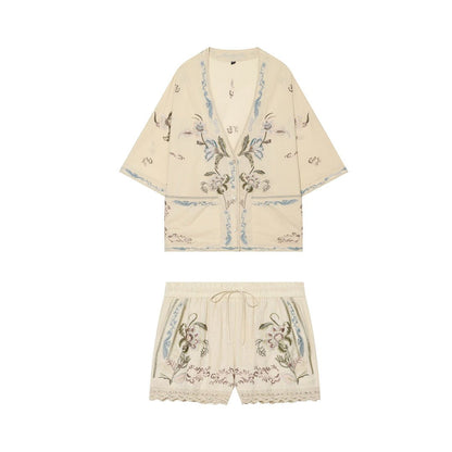 Versatile Casual Top And Drawstring-waist Embroidered Shorts Set - RALO COLLECTION STUDIO