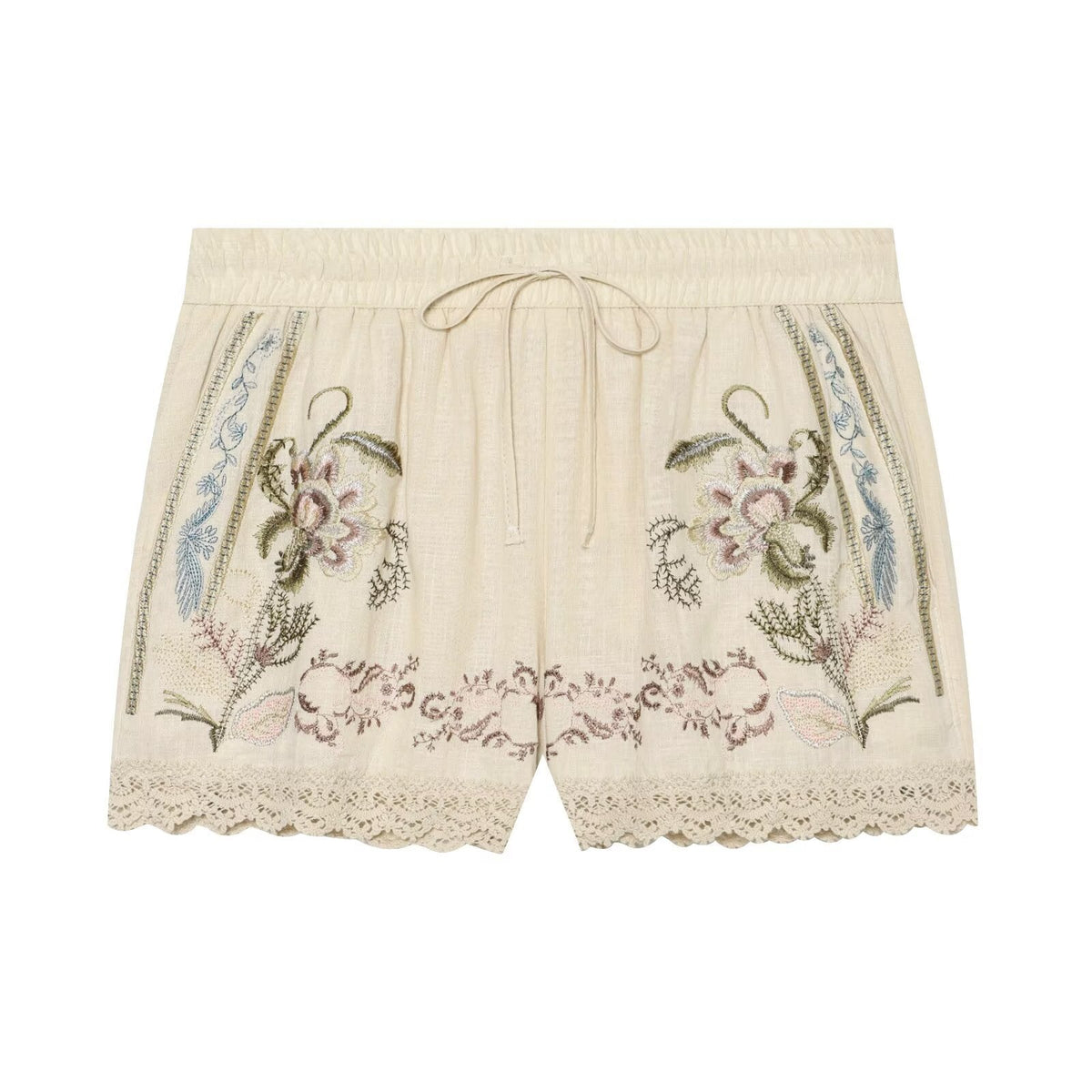 Versatile Casual Top And Drawstring-waist Embroidered Shorts Set - RALO COLLECTION STUDIO
