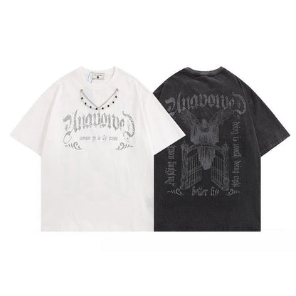 Vintage Letter Print Short Sleeve T-shirt For Men And Women - RALO COLLECTION STUDIO