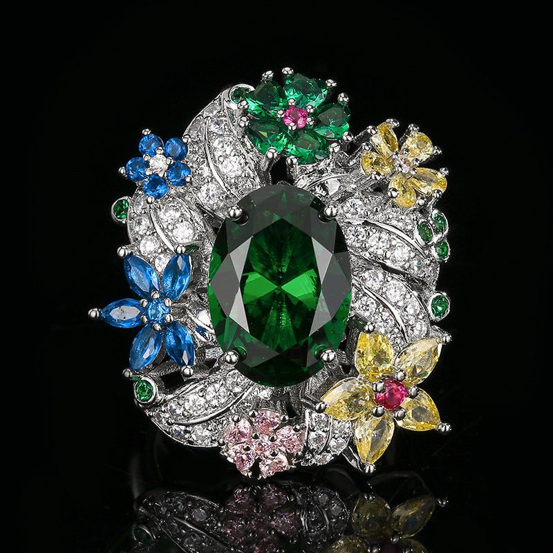 RALO Collection | Vintage Peacock Green Crystal Open Band Ring – Elegant Women’s Fashion Jewelry - RALO COLLECTION STUDIO