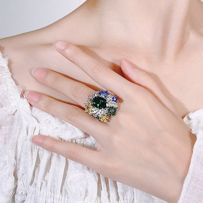RALO Collection | Vintage Peacock Green Crystal Open Band Ring – Elegant Women’s Fashion Jewelry - RALO COLLECTION STUDIO