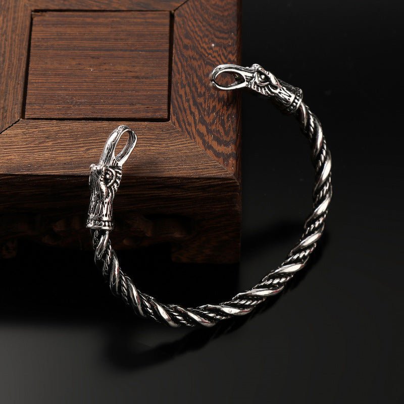 Vintage Viking Raven Open-End Bracelet For Men - RALO COLLECTION STUDIO