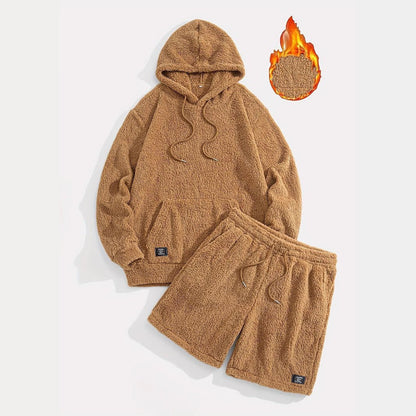 Warm Lambswool Casual Set Mens Hooded Sweatshirt Shorts - RALO COLLECTION STUDIO