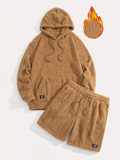 Warm Lambswool Casual Set Mens Hooded Sweatshirt Shorts - RALO COLLECTION STUDIO