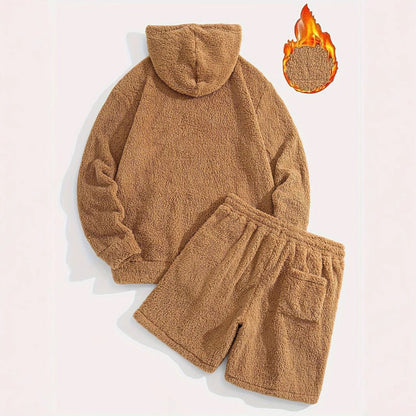 Warm Lambswool Casual Set Mens Hooded Sweatshirt Shorts - RALO COLLECTION STUDIO