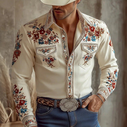 Western Cowboy Style Men's Spring And Autumn Long Sleeve Shirt Stand Collar Shirt - RALO COLLECTION STUDIO