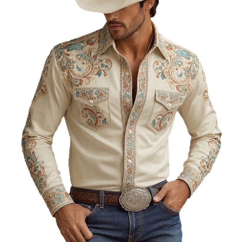 Western Cowboy Style Men's Spring And Autumn Long Sleeve Shirt Stand Collar Shirt - RALO COLLECTION STUDIO
