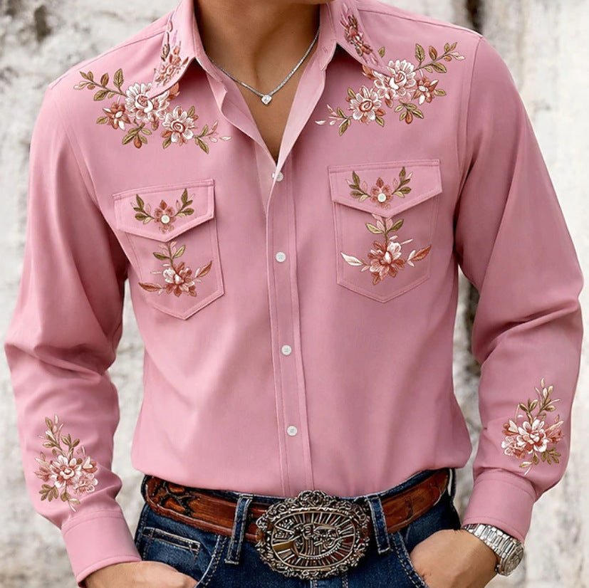 Western Cowboy Style Men's Spring And Autumn Long Sleeve Shirt Stand Collar Shirt - RALO COLLECTION STUDIO