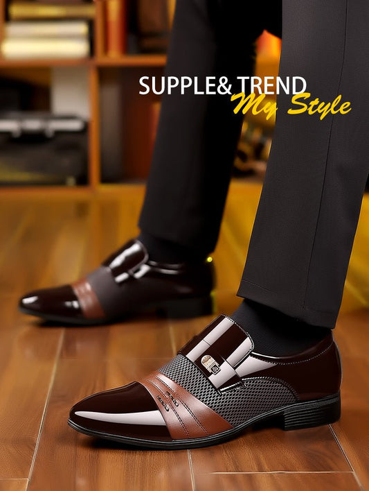 Wine Red Fashion Patchwork Leather Shoes For Men - RALO COLLECTION STUDIO