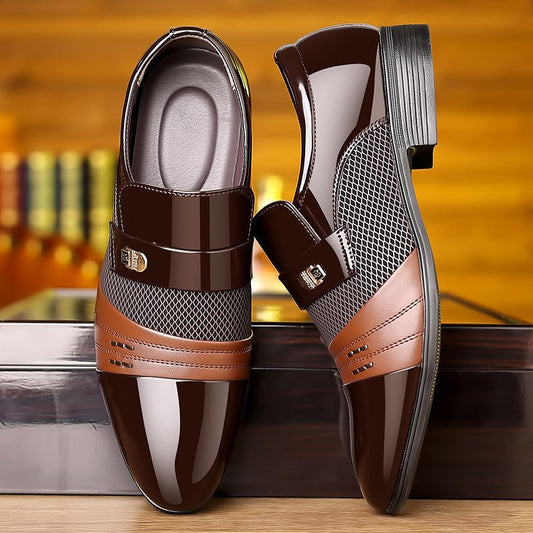 Wine Red Fashion Patchwork Leather Shoes For Men - RALO COLLECTION STUDIO