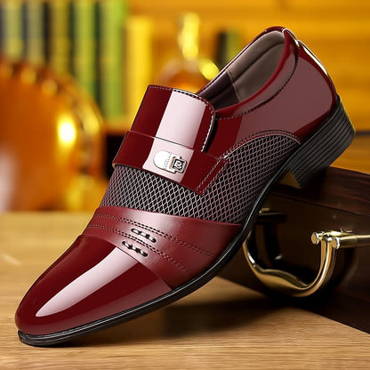 Wine Red Fashion Patchwork Leather Shoes For Men - RALO COLLECTION STUDIO