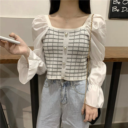 Woman Square-neck Shirt Short Temperament Shirt - RALO COLLECTION STUDIO