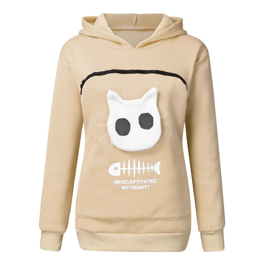 Women Hoodie Sweatshirt With Cat Pet Pocket Design Long Sleeve Sweater Cat Outfit - RALO COLLECTION STUDIO