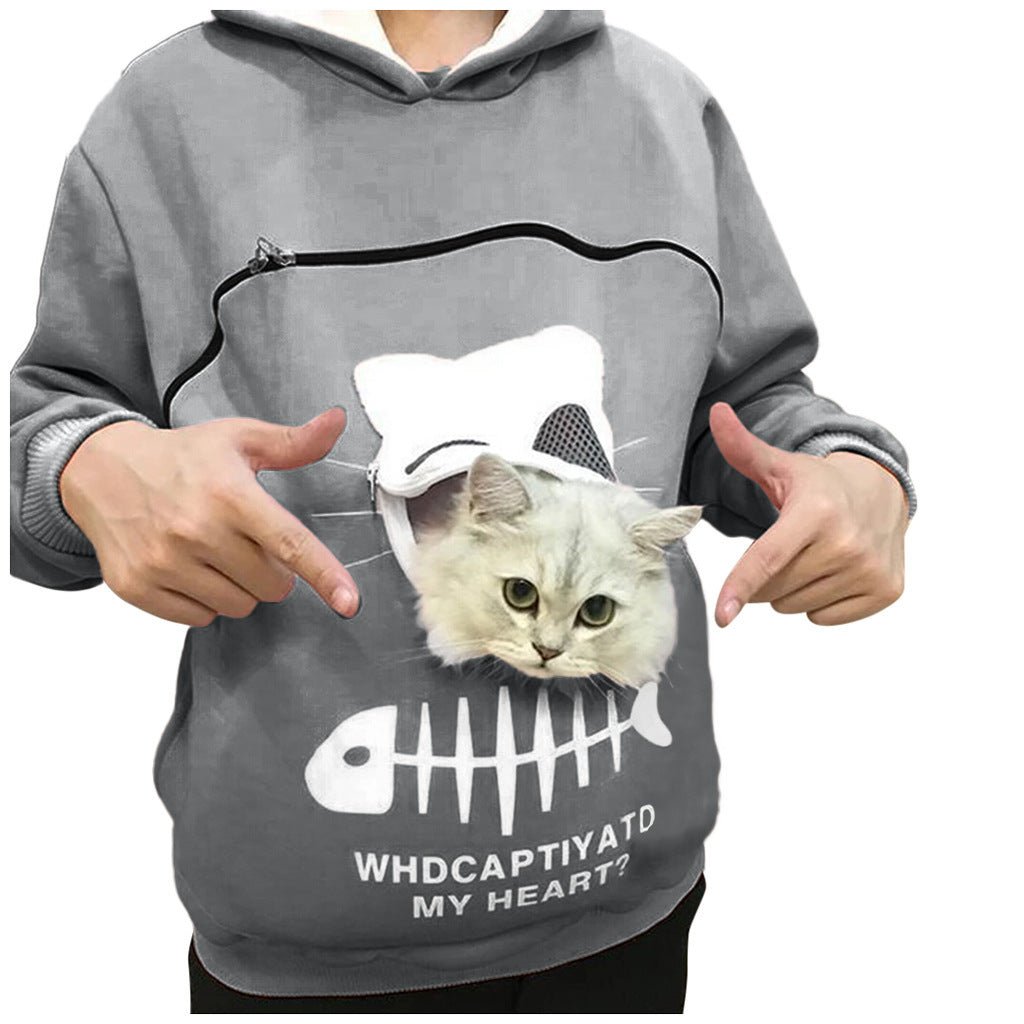 Women Hoodie Sweatshirt With Cat Pet Pocket Design Long Sleeve Sweater Cat Outfit - RALO COLLECTION STUDIO