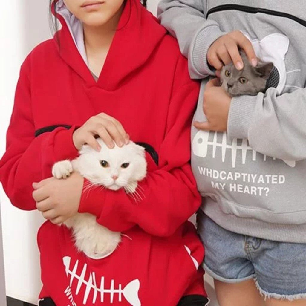 Women Hoodie Sweatshirt With Cat Pet Pocket Design Long Sleeve Sweater Cat Outfit - RALO COLLECTION STUDIO