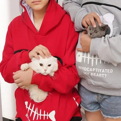 Women Hoodie Sweatshirt With Cat Pet Pocket Design Long Sleeve Sweater Cat Outfit - RALO COLLECTION STUDIO