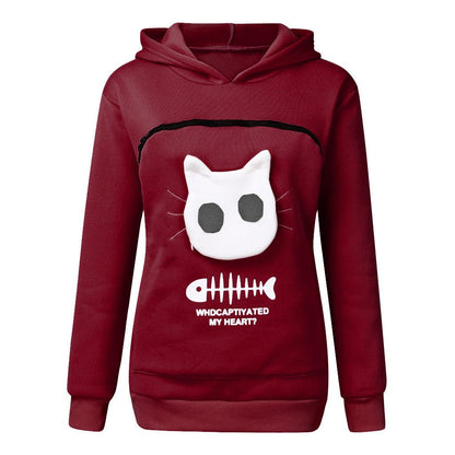 Women Hoodie Sweatshirt With Cat Pet Pocket Design Long Sleeve Sweater Cat Outfit - RALO COLLECTION STUDIO