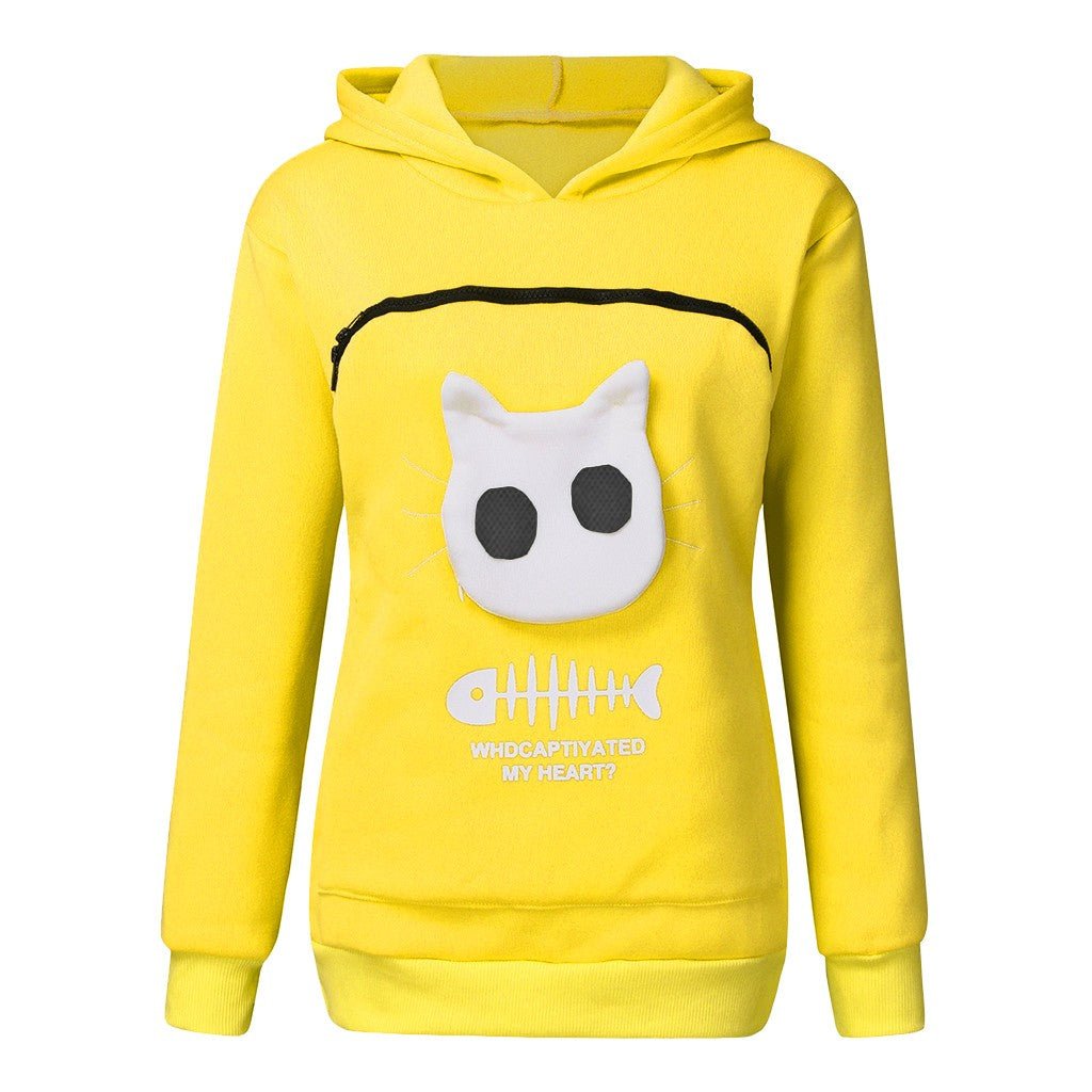 Women Hoodie Sweatshirt With Cat Pet Pocket Design Long Sleeve Sweater Cat Outfit - RALO COLLECTION STUDIO