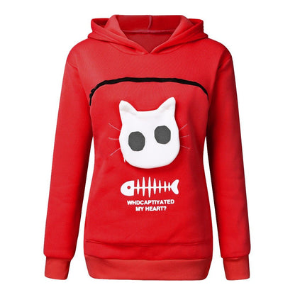 Women Hoodie Sweatshirt With Cat Pet Pocket Design Long Sleeve Sweater Cat Outfit - RALO COLLECTION STUDIO