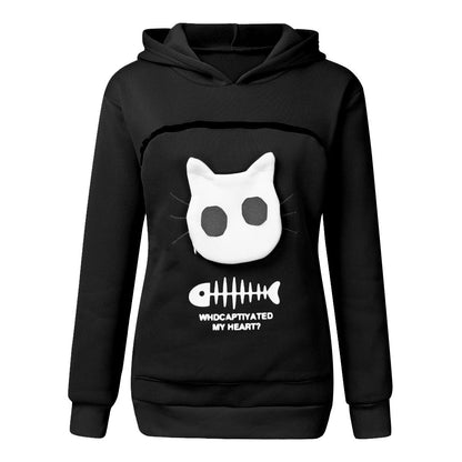 Women Hoodie Sweatshirt With Cat Pet Pocket Design Long Sleeve Sweater Cat Outfit - RALO COLLECTION STUDIO