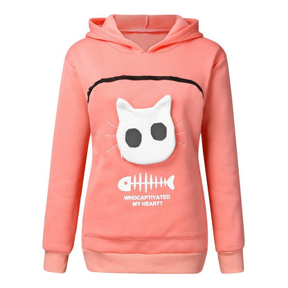 Women Hoodie Sweatshirt With Cat Pet Pocket Design Long Sleeve Sweater Cat Outfit - RALO COLLECTION STUDIO