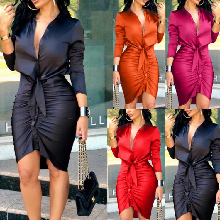 Ralo Women’s Lace-Up Long Sleeve Midi Shirt Dress - RALO COLLECTION STUDIO