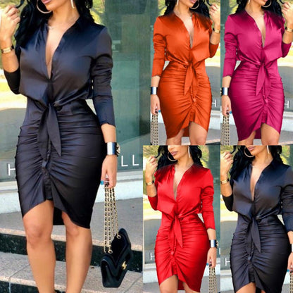Ralo Women’s Lace-Up Long Sleeve Midi Shirt Dress - RALO COLLECTION STUDIO
