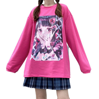 Women's Anime Long Sleeve Round Neck T-shirt - RALO COLLECTION STUDIO
