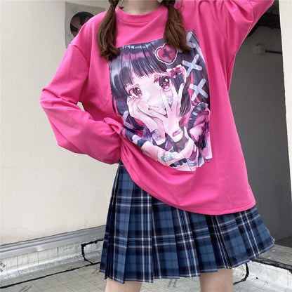 Women's Anime Long Sleeve Round Neck T-shirt - RALO COLLECTION STUDIO