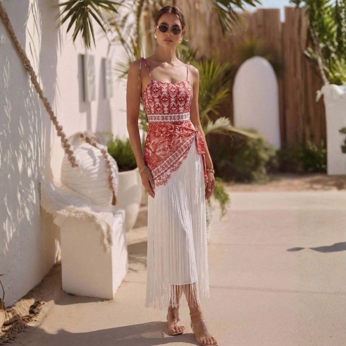 Ralo Women’s Casual Loose-Fit Ethnic-Style Tassel One-Piece Swimsuit - RALO COLLECTION STUDIO