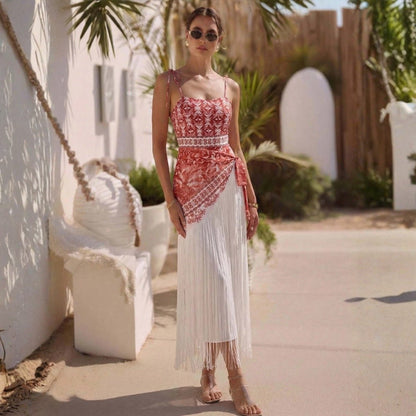 Ralo Women’s Casual Loose-Fit Ethnic-Style Tassel One-Piece Swimsuit - RALO COLLECTION STUDIO