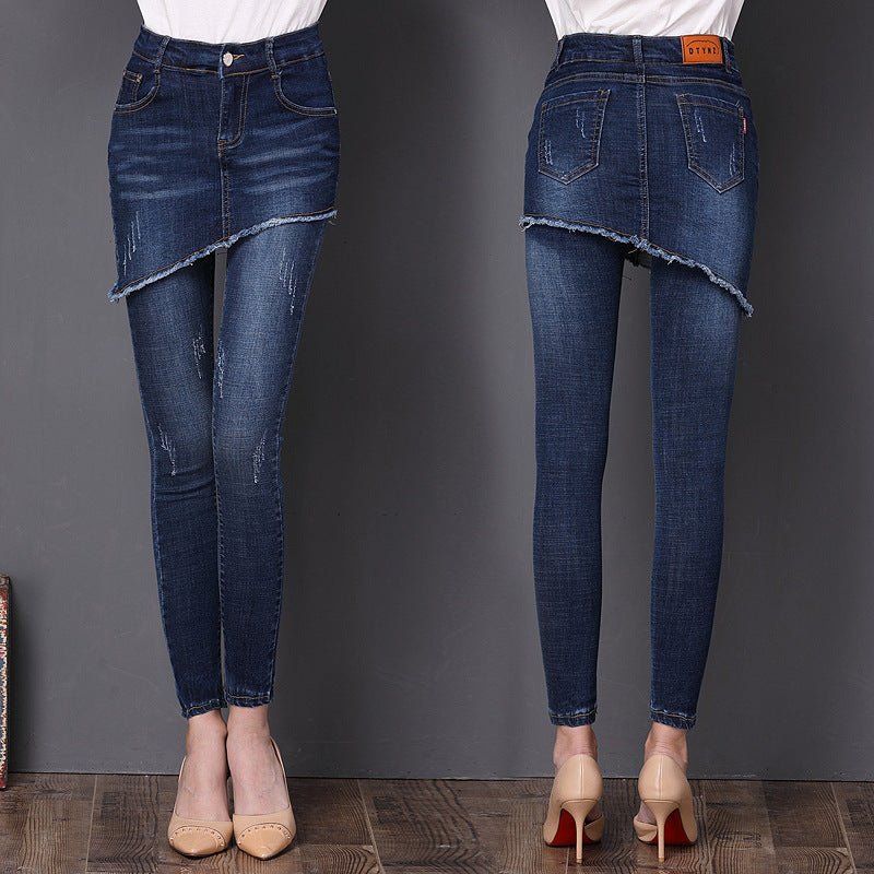Women's fake two-piece denim skirt pants - RALO COLLECTION STUDIO