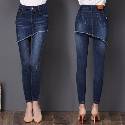 Women's fake two-piece denim skirt pants - RALO COLLECTION STUDIO