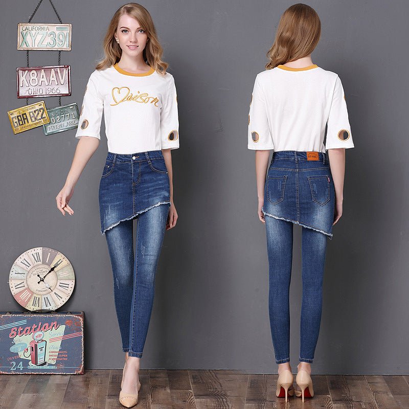Women's fake two-piece denim skirt pants - RALO COLLECTION STUDIO