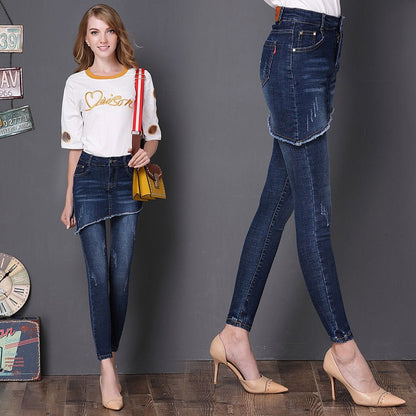 Women's fake two-piece denim skirt pants - RALO COLLECTION STUDIO