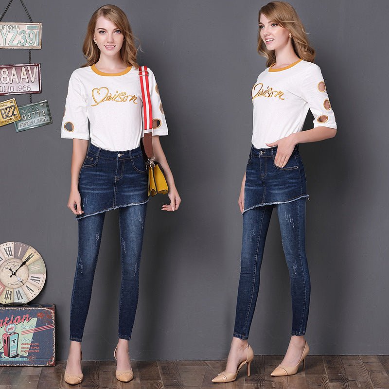 Women's fake two-piece denim skirt pants - RALO COLLECTION STUDIO