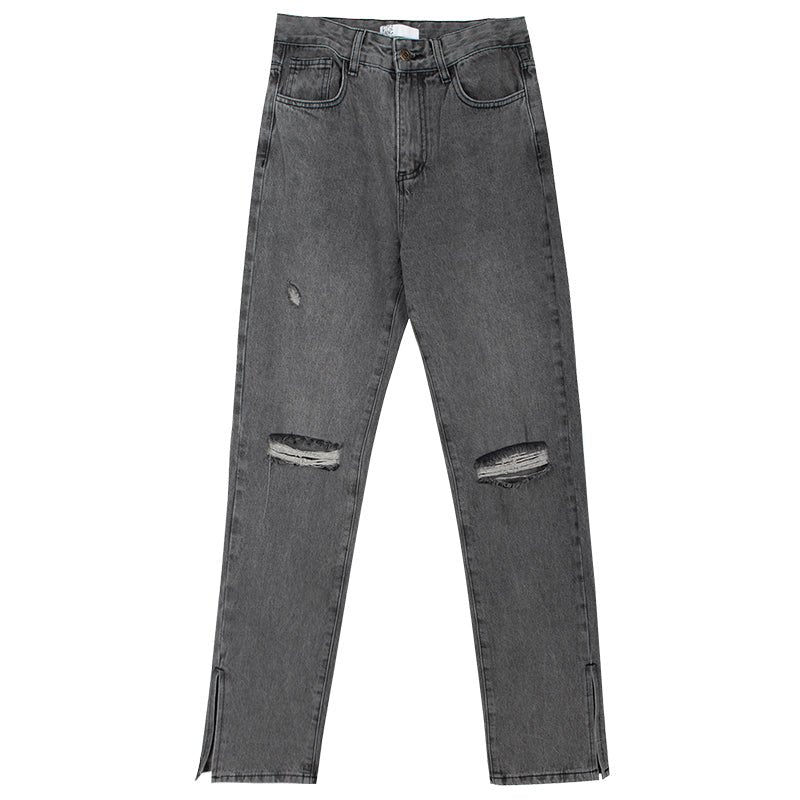 Women's High-rise Ripped Slit Floor Jeans - RALO COLLECTION STUDIO