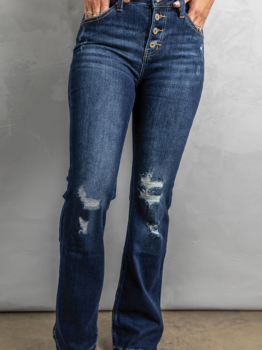 Women's Pants Fat Woman Large Size Worn Ripped High-waist Mopping Pants Trousers - RALO COLLECTION STUDIO