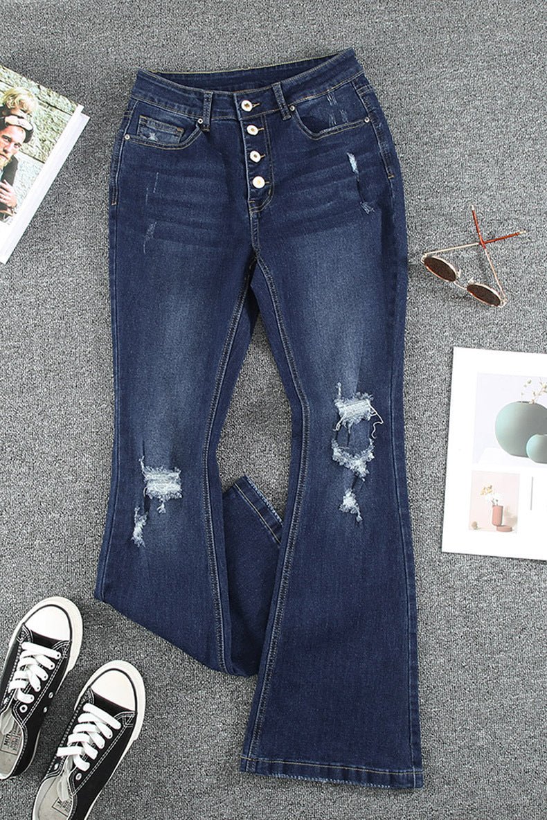 Women's Pants Fat Woman Large Size Worn Ripped High-waist Mopping Pants Trousers - RALO COLLECTION STUDIO
