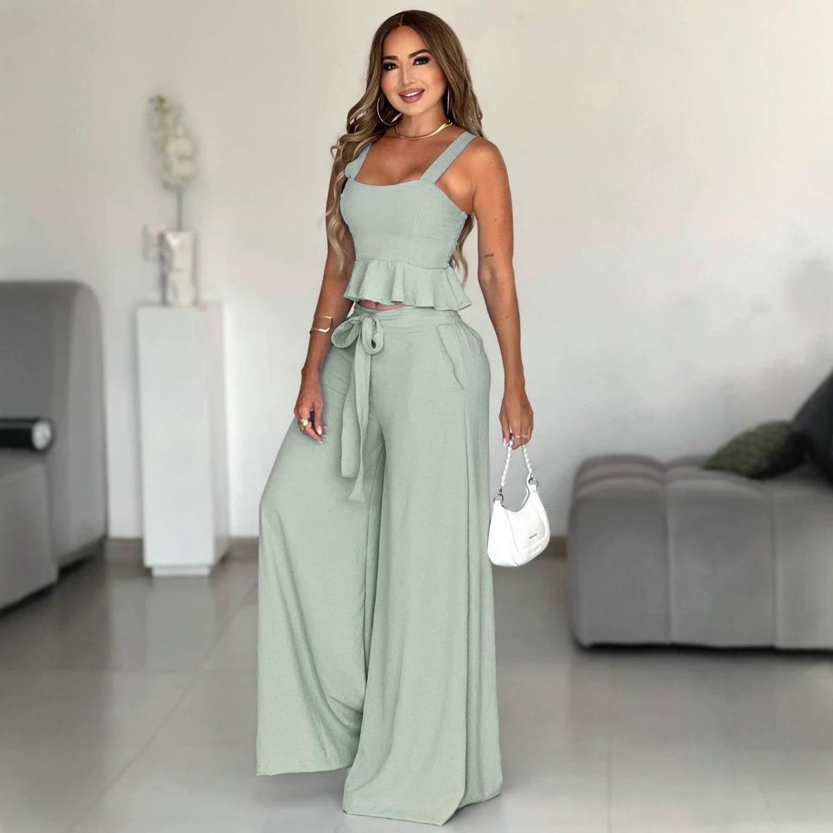Womens Pleated Strapless Top And Wide-leg Pants - RALO COLLECTION STUDIO