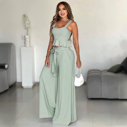Womens Pleated Strapless Top And Wide-leg Pants - RALO COLLECTION STUDIO