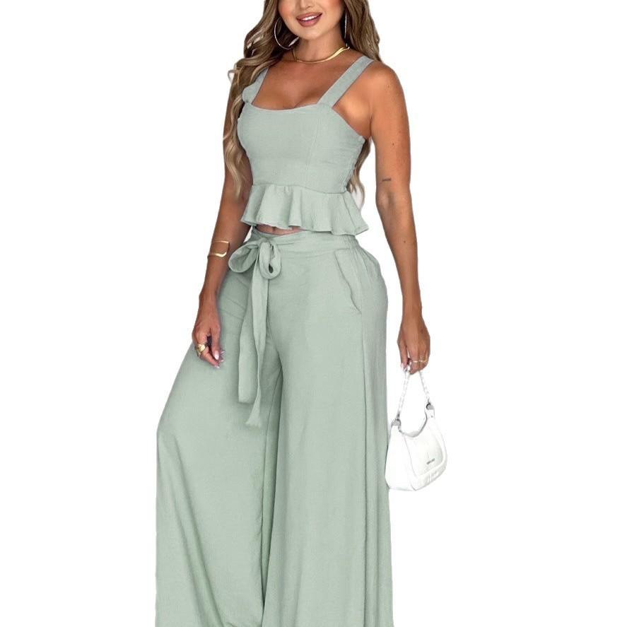 Womens Pleated Strapless Top And Wide-leg Pants - RALO COLLECTION STUDIO