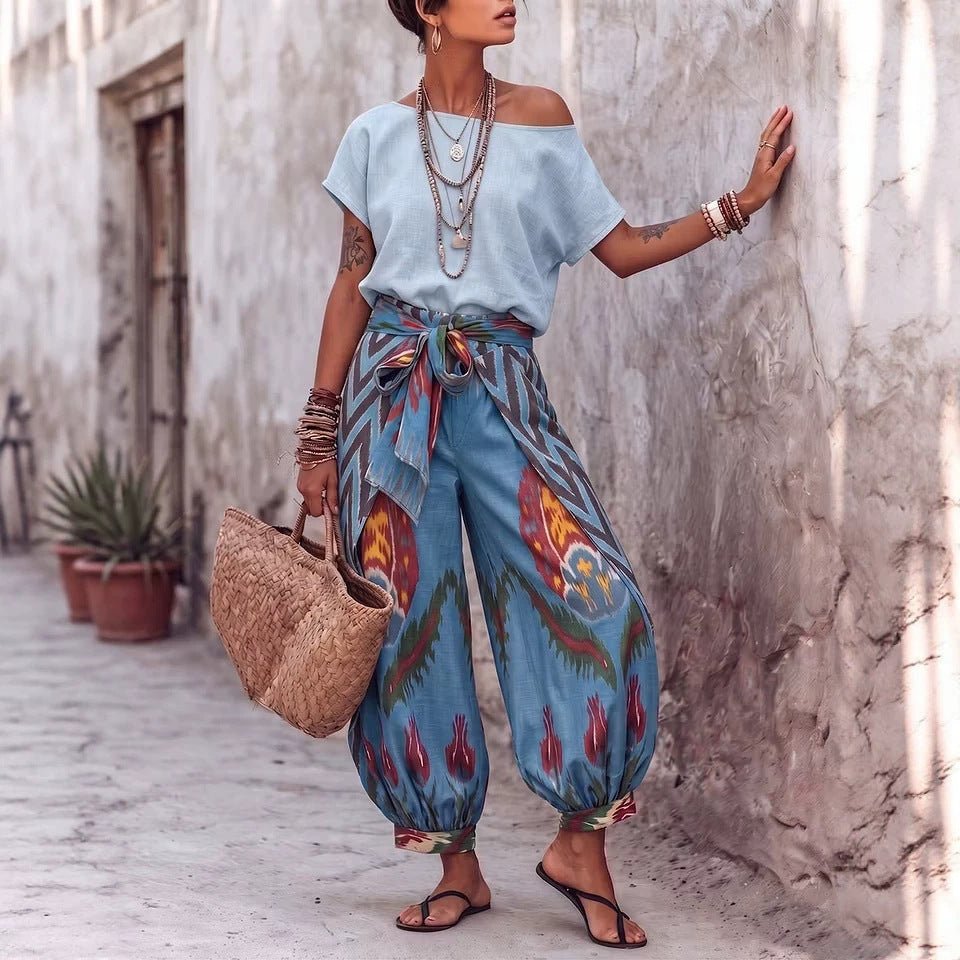 Womens Printed Top And Pants Two-piece Set - RALO COLLECTION STUDIO