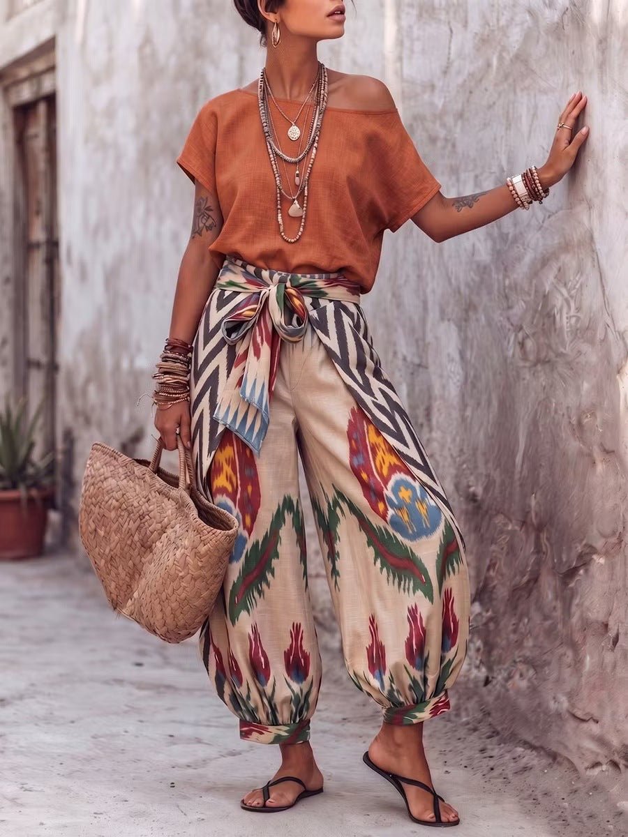 Womens Printed Top And Pants Two-piece Set - RALO COLLECTION STUDIO