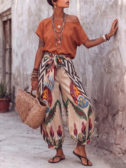 Womens Printed Top And Pants Two-piece Set - RALO COLLECTION STUDIO