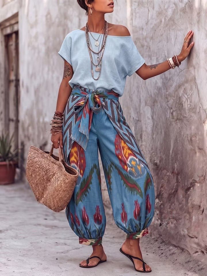 Womens Printed Top And Pants Two-piece Set - RALO COLLECTION STUDIO