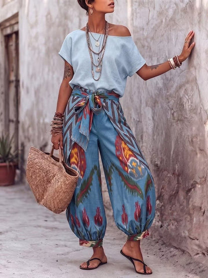Womens Printed Top And Pants Two-piece Set - RALO COLLECTION STUDIO