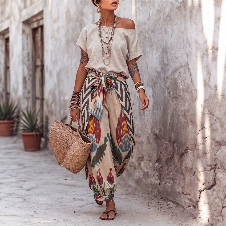 Womens Printed Top And Pants Two-piece Set - RALO COLLECTION STUDIO