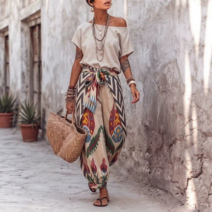 Womens Printed Top And Pants Two-piece Set - RALO COLLECTION STUDIO