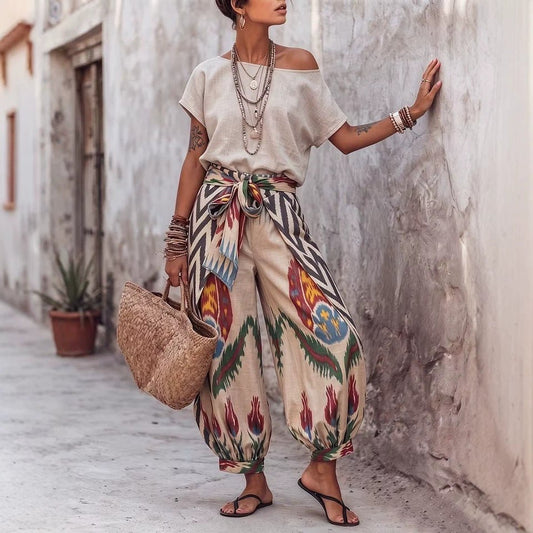 Womens Printed Top And Pants Two-piece Set - RALO COLLECTION STUDIO